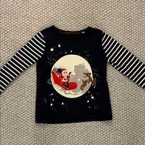 Mini Boden Navy Long Sleeve Shirt with Santa and Reindeer